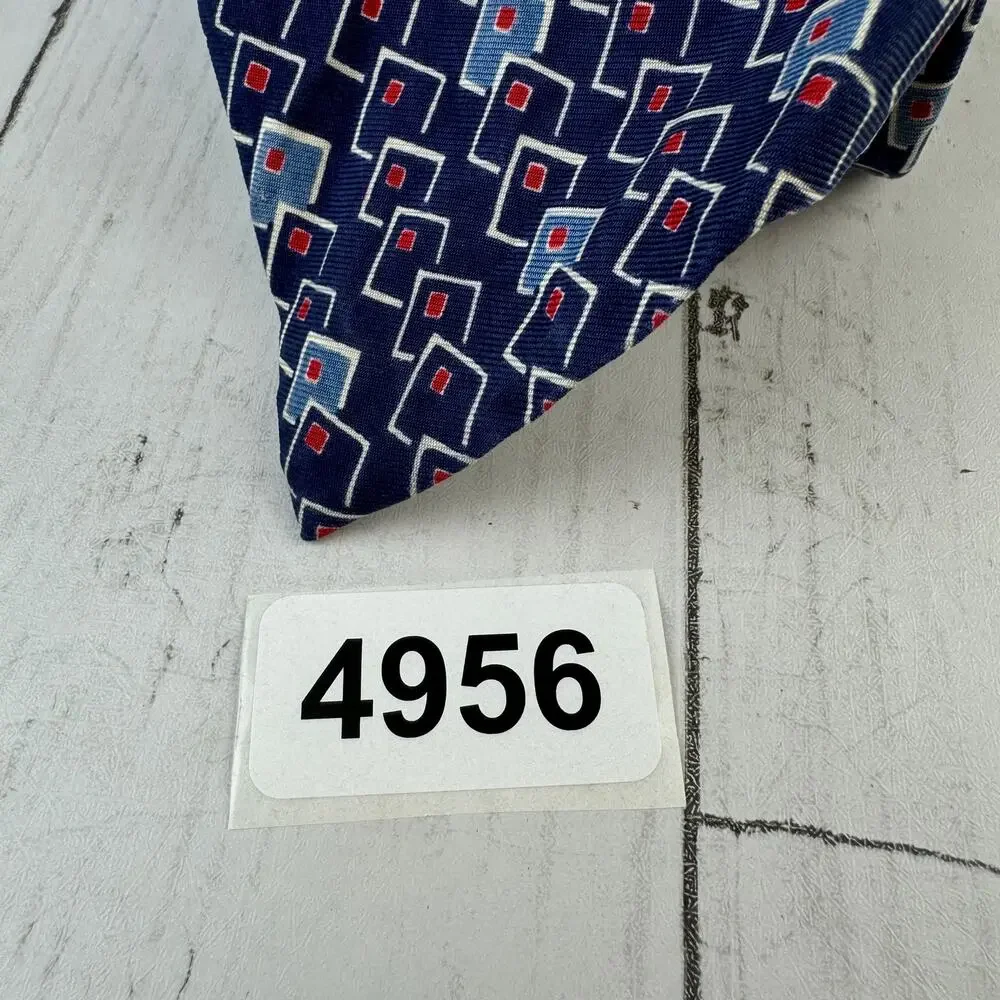 VTG Polo Ralph Lauren Blue/White Silk Handmade Geometric Neck Tie USA